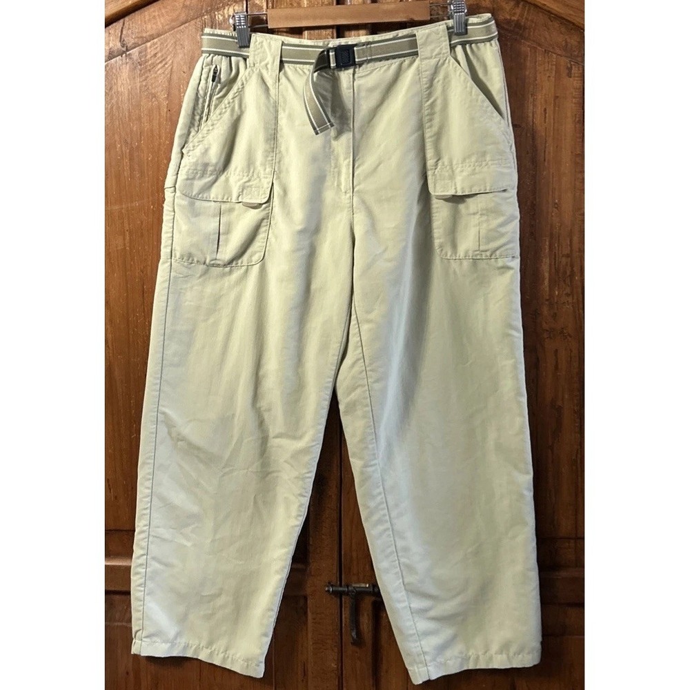 Women's L.L.‎ Bean Nylon Hiking Cargo Pants Sz Large Lightweight Belted